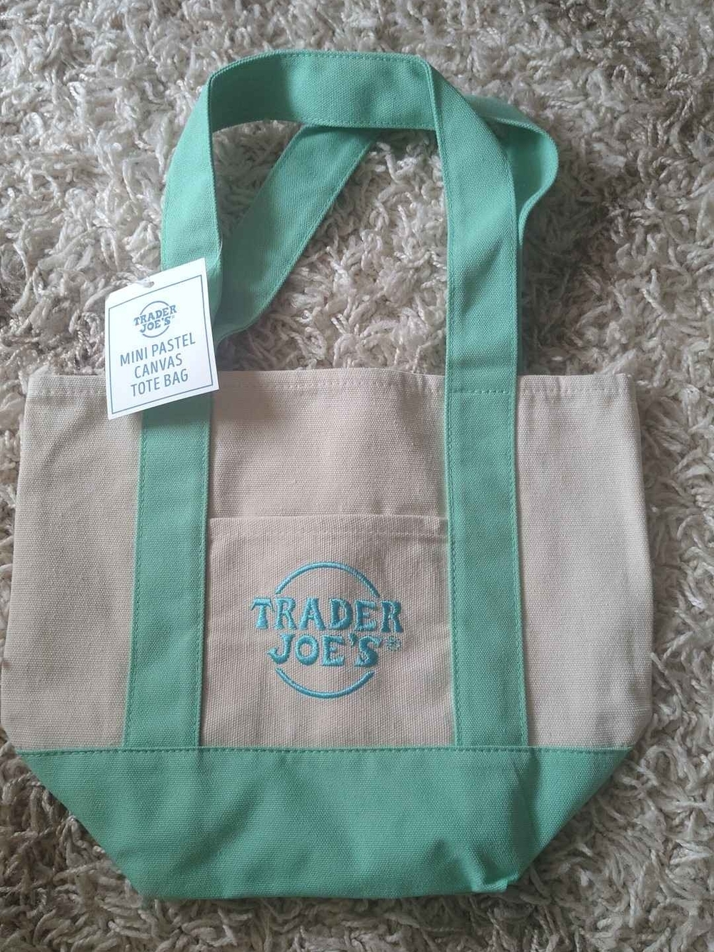 Trader Joe's Mint Green & Cream Canvas Tote Bag